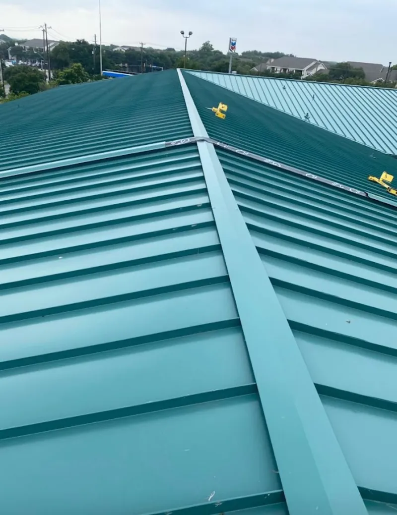 Green commercial metal roof ridge and valley for Metal Roof Repair in Lake Oswego